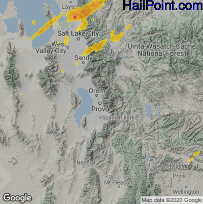 Hail Map for Provo, UT Region on July 4, 2025 