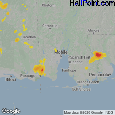 Hail Map for Mobile, AL Region on July 5, 2025