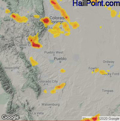Hail Map for Pueblo, CO Region on July 6, 2025