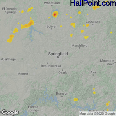 Hail Map for Springfield, MO Region on July 7, 2025