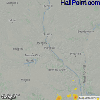 Hail Map for Hannibal, MO Region on July 8, 2025