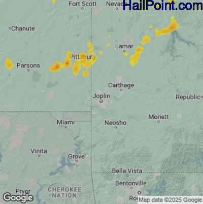 Hail Map for Joplin, MO Region on July 8, 2025 