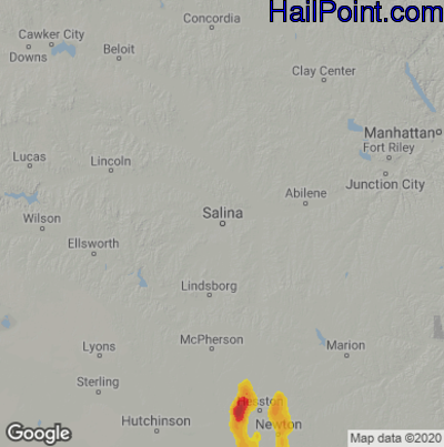 Hail Map for Salina, KS Region on July 8, 2025