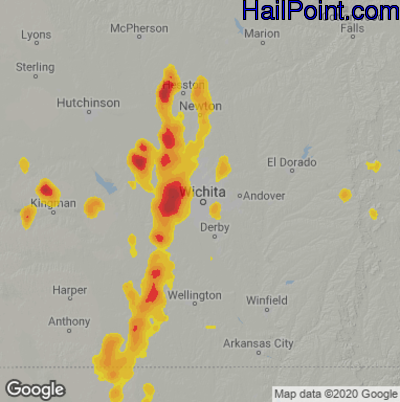 Hail Map for Wichita, KS Region on July 8, 2025