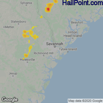 Hail Map for Savannah, GA Region on July 8, 2025