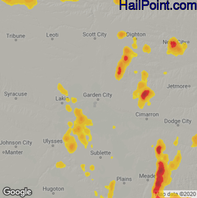 Hail Map for Garden City, KS Region on July 8, 2025 