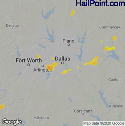 Hail Map for Dallas, TX Region on July 9, 2025