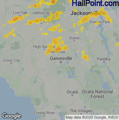 Hail Map for Gainesville, FL Region on July 9, 2025