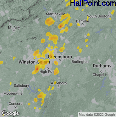 Hail Map for Greensboro, NC Region on July 9, 2025