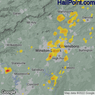 Hail Map for Winston-Salem, NC Region on July 9, 2025