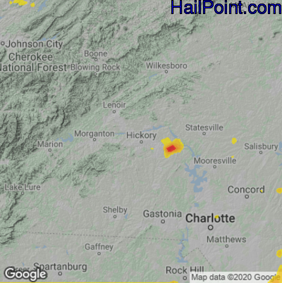Hail Map for Hickory, NC Region on July 9, 2025 