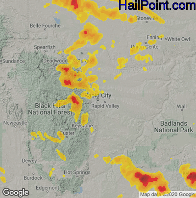 Hail Map for Rapid City, SD Region on July 9, 2025