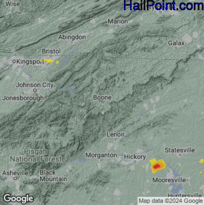 Hail Map for Boone, NC Region on July 9, 2025