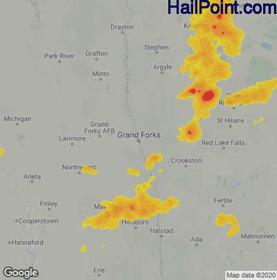 Hail Map for Grand Forks, ND Region on July 10, 2025