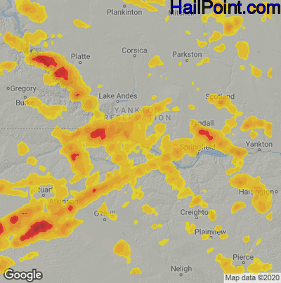 Hail Map for Grand Island, NE Region on July 10, 2025