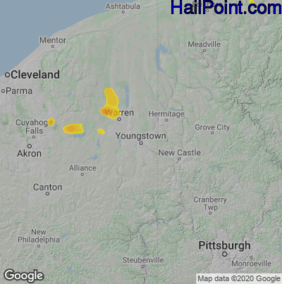 Hail Map for Youngstown, OH Region on July 10, 2025