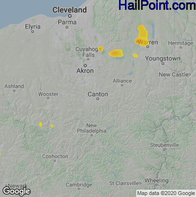 Hail Map for Canton, OH Region on July 10, 2025