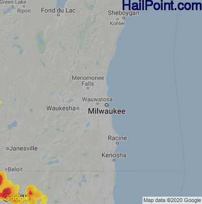 Hail Map for Milwaukee, WI Region on July 10, 2025