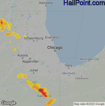 Hail Map for Chicago, IL Region on July 10, 2025