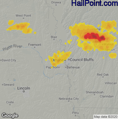 Hail Map for Omaha, NE Region on July 11, 2025