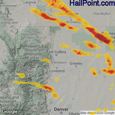 Hail Map for Fort Collins, CO Region on July 11, 2025