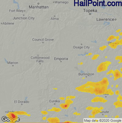 Hail Map for Emporia, KS Region on July 11, 2025