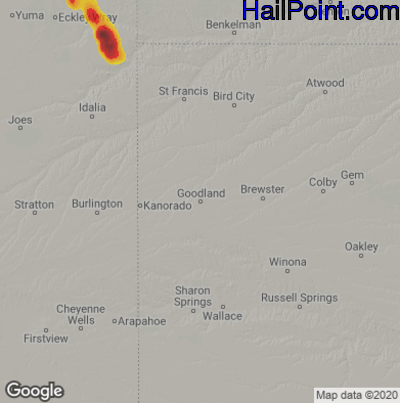 Hail Map Goodland, KS July 12, 2025 