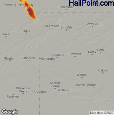 Hail Map for Goodland, KS Region on July 12, 2025