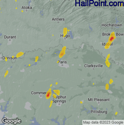 Hail Map Paris, TX July 12, 2025 