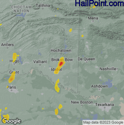 Hail Map Broken Bow, OK July 12, 2025 