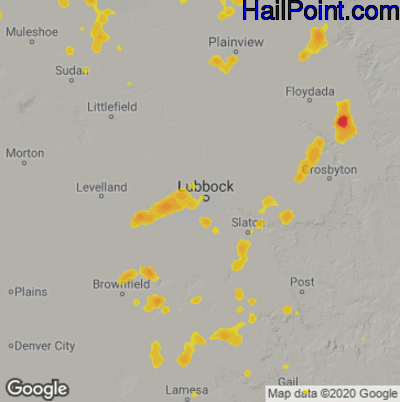 Hail Map for Lubbock, TX Region on July 14, 2025