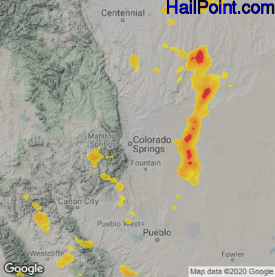 Hail Map for Colorado Springs, CO Region on July 14, 2025