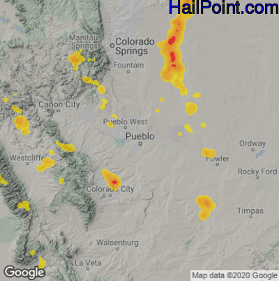 Hail Map for Pueblo, CO Region on July 14, 2025