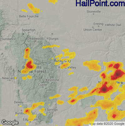 Hail Map for Rapid City, SD Region on July 14, 2025