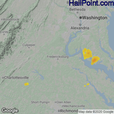 Hail Map for Fredericksburg, VA Region on July 15, 2025