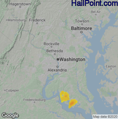 Hail Map for Washington, DC Region on July 15, 2025 