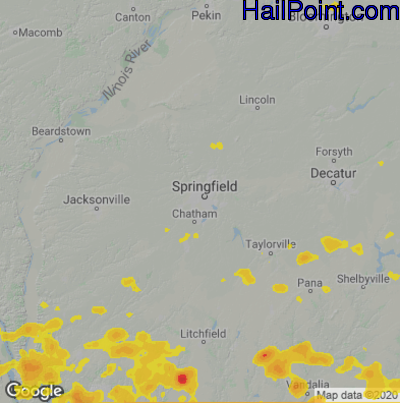 Hail Map for Springfield, IL Region on July 16, 2025 