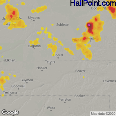 Hail Map Liberal, KS July 17, 2025 