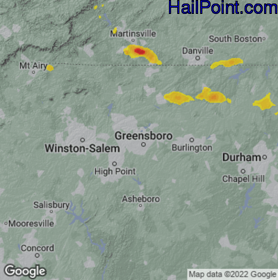 Hail Map for Greensboro, NC Region on July 18, 2025 
