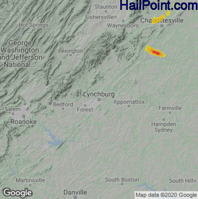 Hail Map for Lynchburg, VA Region on July 19, 2025