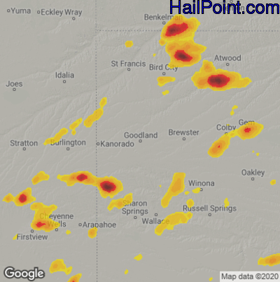 Hail Map Goodland, KS July 19, 2025 
