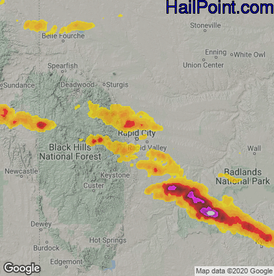 Hail Map for Rapid City, SD Region on July 20, 2025 