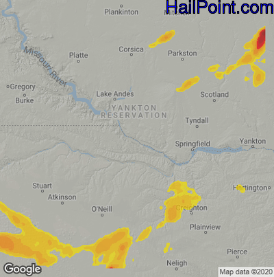 Hail Map for Grand Island, NE Region on July 20, 2025 