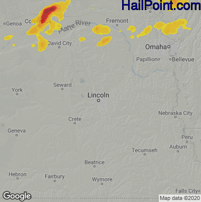 Hail Map for Lincoln, NE Region on July 20, 2025