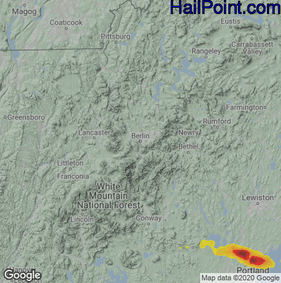 Hail Map for Berlin, NH Region on July 20, 2025 