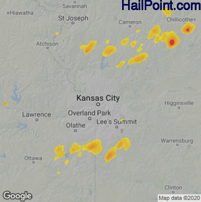 Hail Map for Kansas City, MO Region on July 24, 2025