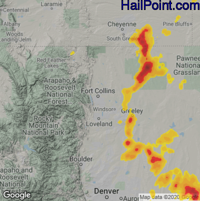 Hail Map for Fort Collins, CO Region on July 24, 2025 