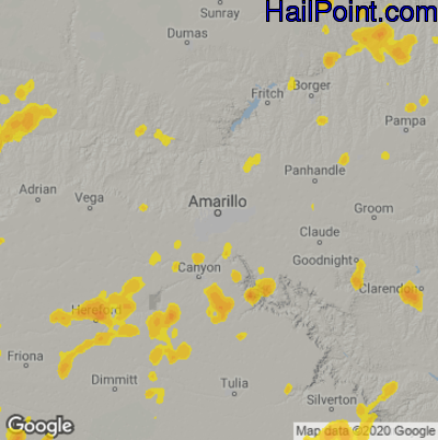 Hail Map for Amarillo, TX Region on July 24, 2025