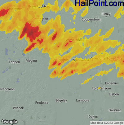 Hail Map for Jamestown, ND Region on July 26, 2025