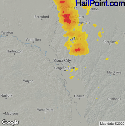 Hail Map for Sioux City, IA Region on July 28, 2025